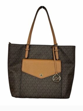 Michael Kors Brown Logo Tote with Tan Front Pocket